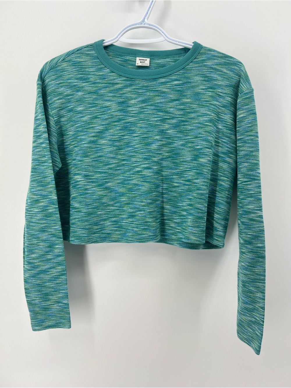 Aritzia Sunday Best Womens XS Oversized Blue Green Space Dye Long Sleeve Cropped